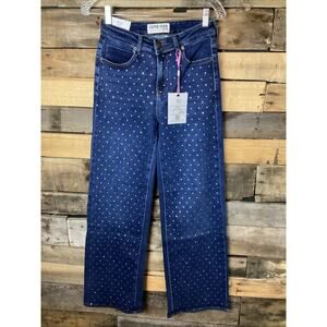 Cutie Diva Jeans 4 Way Stretch Rhinestone Studded Straight Jeans Size 7 Med Wash